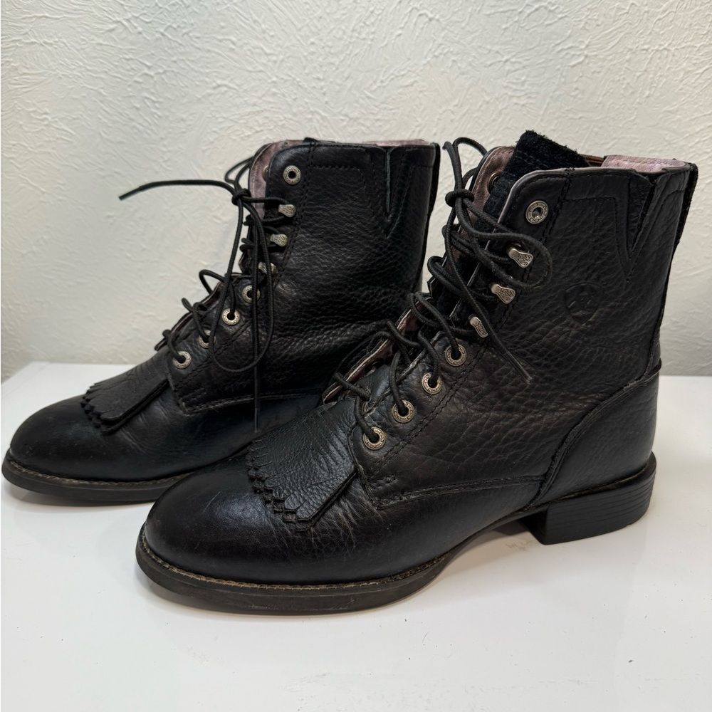 Ariat Heritage Lacer II Black Deertan Roper Boots Size 7C Narrow EUC - Picture 3 of 8